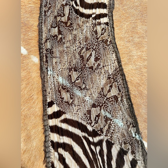 NWOT Roberto Cavalli Brown mixed animal prints scarf/head scarf - Picture 10 of 13